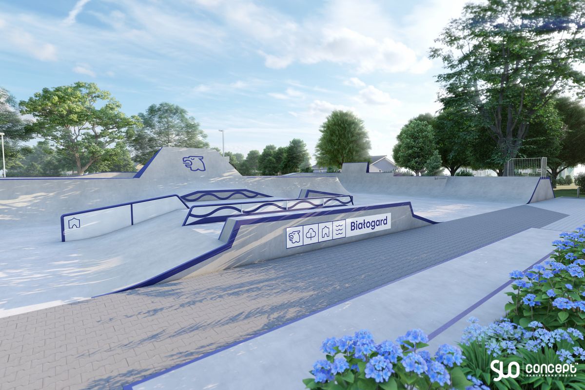 Entwurf eines Skateparks und einer Pumptrack-Anlage aus Beton - Bialogard